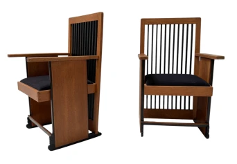 Two Art Deco Modernist High Back Armchairs by Architect Caspers, 1920s